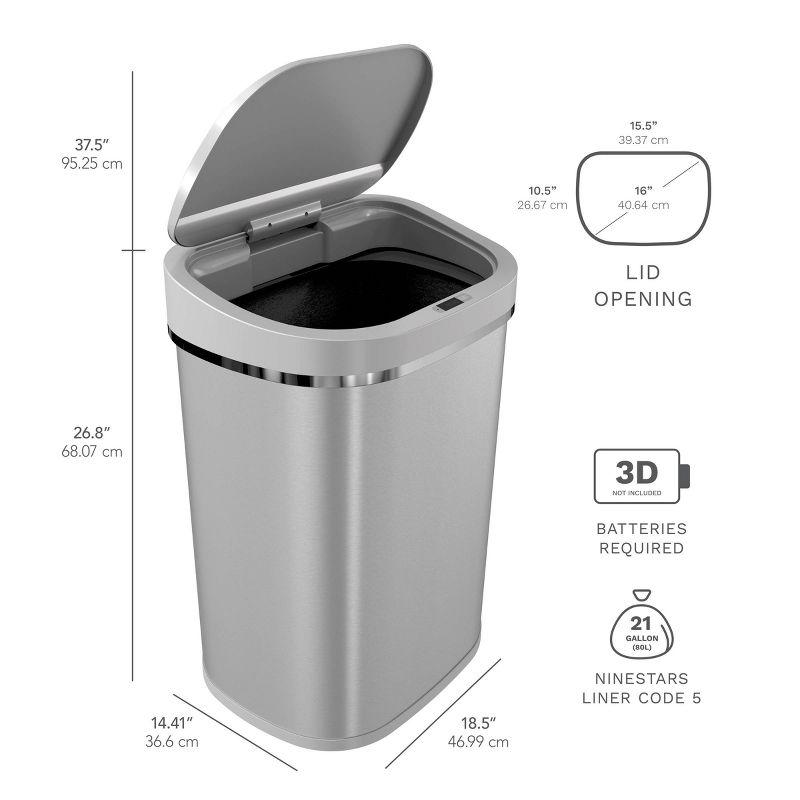 Nine Stars 21gal Motion Sensor Oval Shape Stainless Steel Trash Can Silver: Fingerprint-Resistant, Quiet Closing Lid