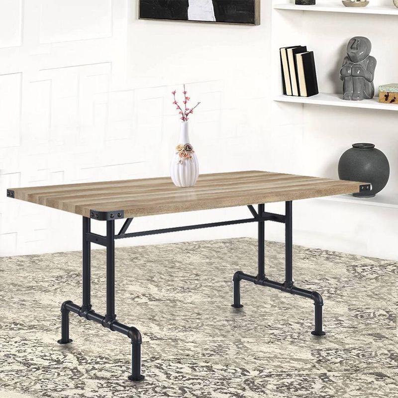 Edina 64" Dining Tables Oak and Sandy Black - Acme Furniture: Seats 8, Double Pedestal Base, Metal Surface