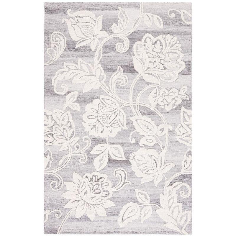 Hand-Tufted Floral Elegance Grey/Ivory Wool 8' x 10' Area Rug