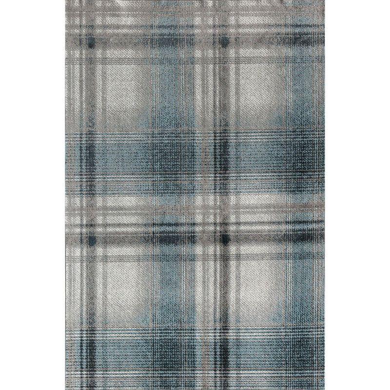 Rugs America Jaelyn JD50A Baltic Rapids Plaid Contemporary Blue Area Rug for Dining Room Rug Neutral Rug Living Room Rug Kitchen, 5'3" x 7'0"
