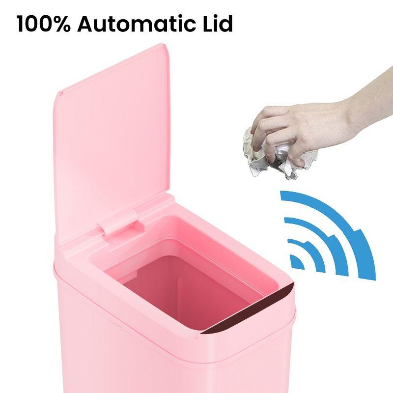 iTouchless 3 Gallon Pink Sensor Bathroom Trash Can, 10 Liter Slim Touchless Small Smart Bedroom Garbage Waste Basket Bin with Motion Lid