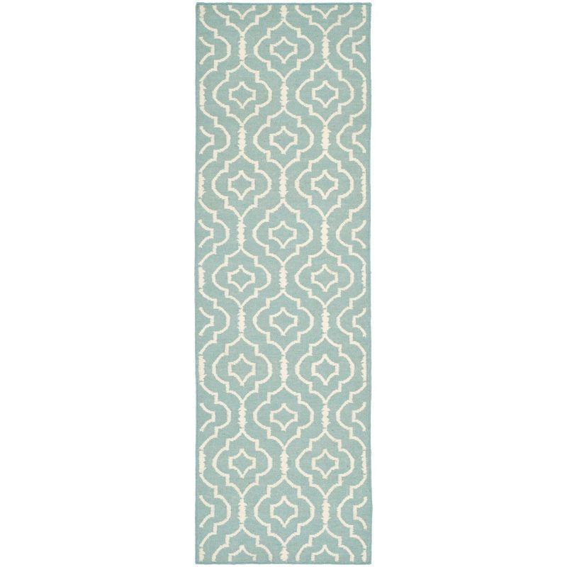 Dhurries DHU637 Hand Woven Runner Rug - Light Blue/Ivory - 2'6"x12' - Safavieh.