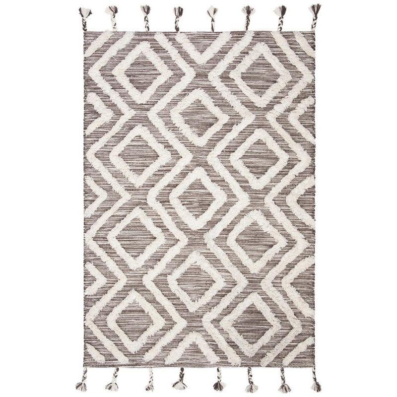 Hand-Knotted Brown and Ivory Wool Geometric Runner Rug