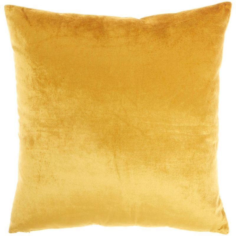 Golden Yellow Velvet Square Throw Pillow with Foil Print Birds