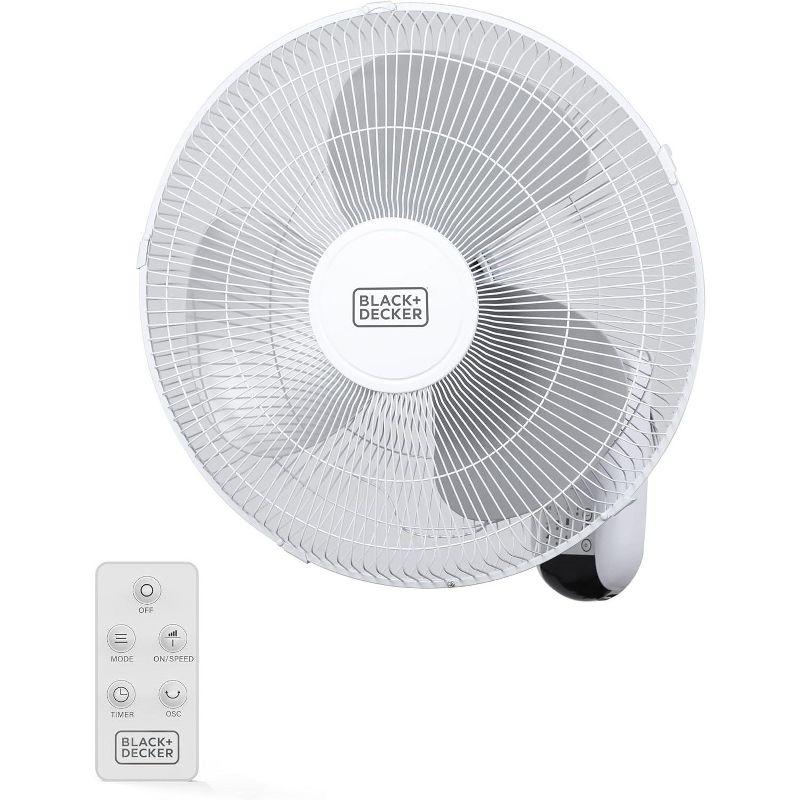 BLACK+DECKER BFP Series BLACK+DECKER 16" Wall Fan with Remote Control, Oscillating Fan with 3 Speed Settings