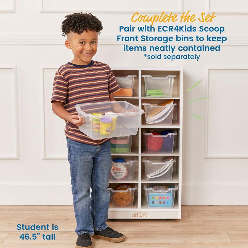 ECR4Kids 10 Cubby Mobile Tray Storage Cabinet, 5x2, White Wash