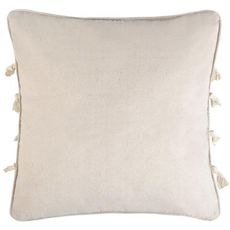 Mela 18" Beige and Purple Tassel Throw Pillow