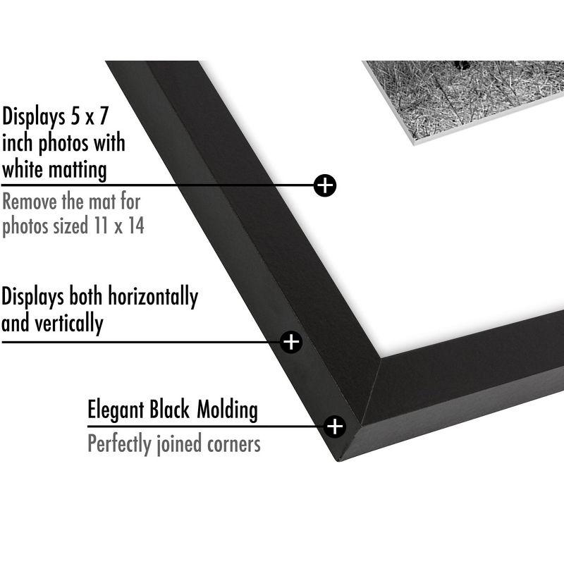 Americanflat 11x14 Picture Frame in Black - Displays 5x7 With Mat and 11x14 Without Mat - Composite Wood with Shatter Resistant Glass
