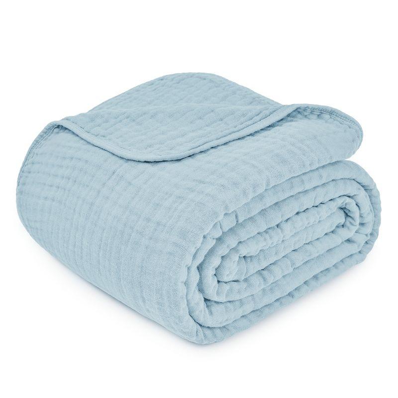 Sky Blue King-Sized Muslin Cotton Cooling Throw Blanket