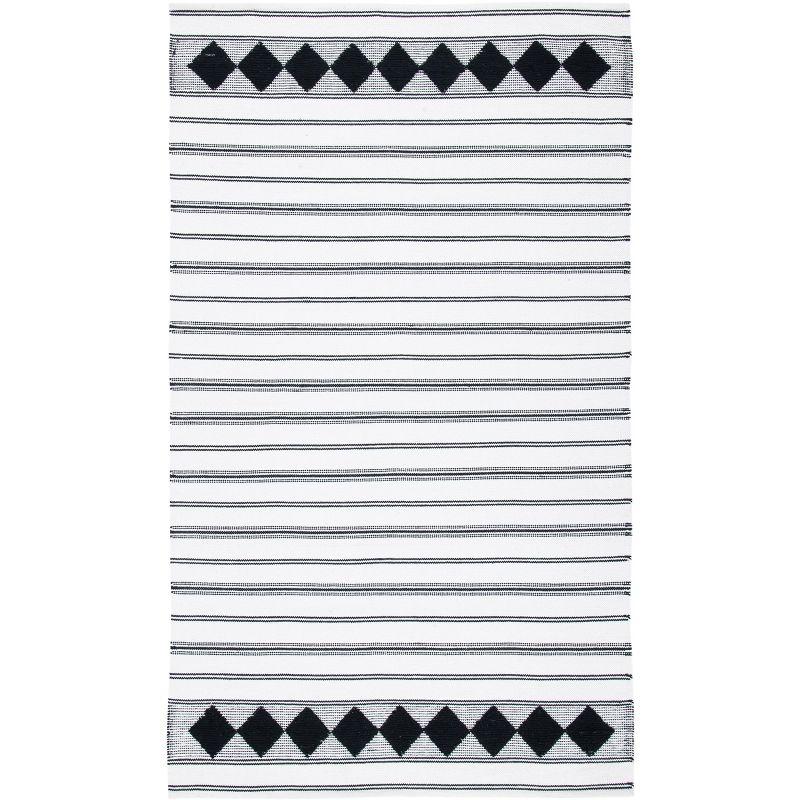 Coastal Charm Black and Ivory Cotton Flat Woven Rug - 5x8 Feet