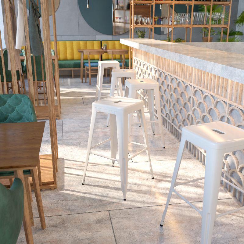 Flash Furniture Commercial Grade 30" High Backless White Metal Indoor-Outdoor Barstool with Square Seat