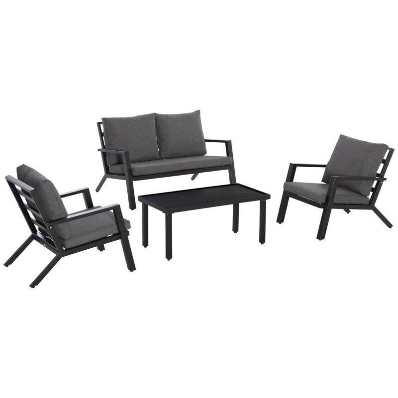 Outsunny 4 Piece Patio Furniture Set, Outdoor Conversation Set w/ Armchairs, Loveseat, Coffee Table and Cushions for Backyard, Poolside, Lawn