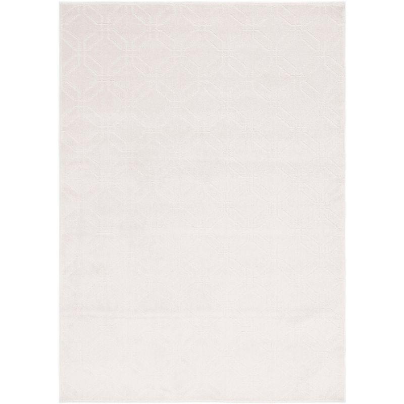 Ivory Hand-Knotted Synthetic Rectangular Area Rug