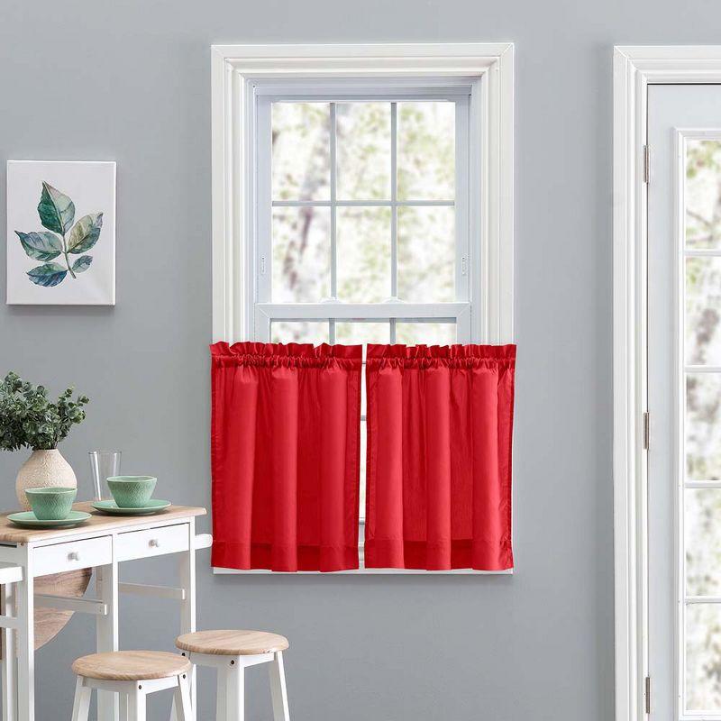 Red Cotton Polyester Sheer Rod Pocket Window Curtains