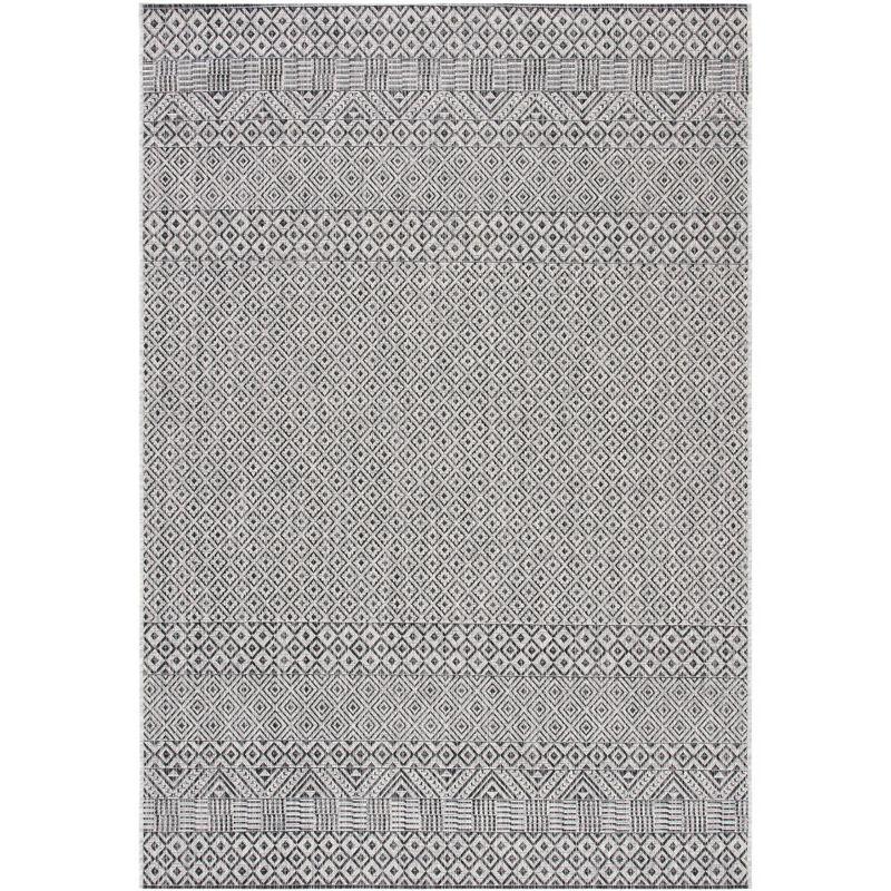 Elegant Gray & Black Synthetic Rectangular Rug, Easy Care 47"x67"