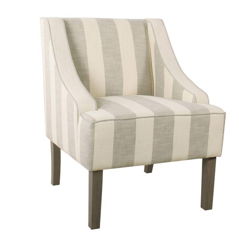 Classic Gray Stripe Swoop Armchair with Wood Legs