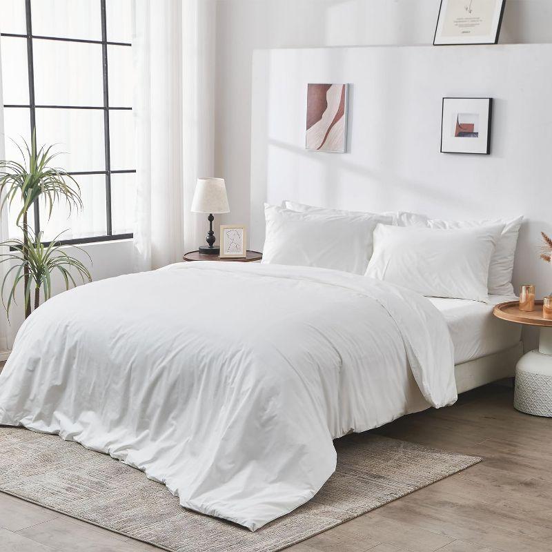 DOZ 100% GOTS Organic Percale Duvet Cover Set, Crisp Cool, Long Staple, Breathable, Durable, 8 Loops Dove King/Cal King