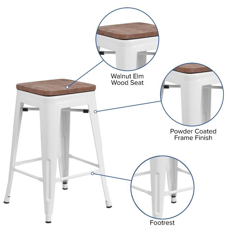 Flash Furniture Margherite 30" High Backless Metal Barstool with Square Wood Seat