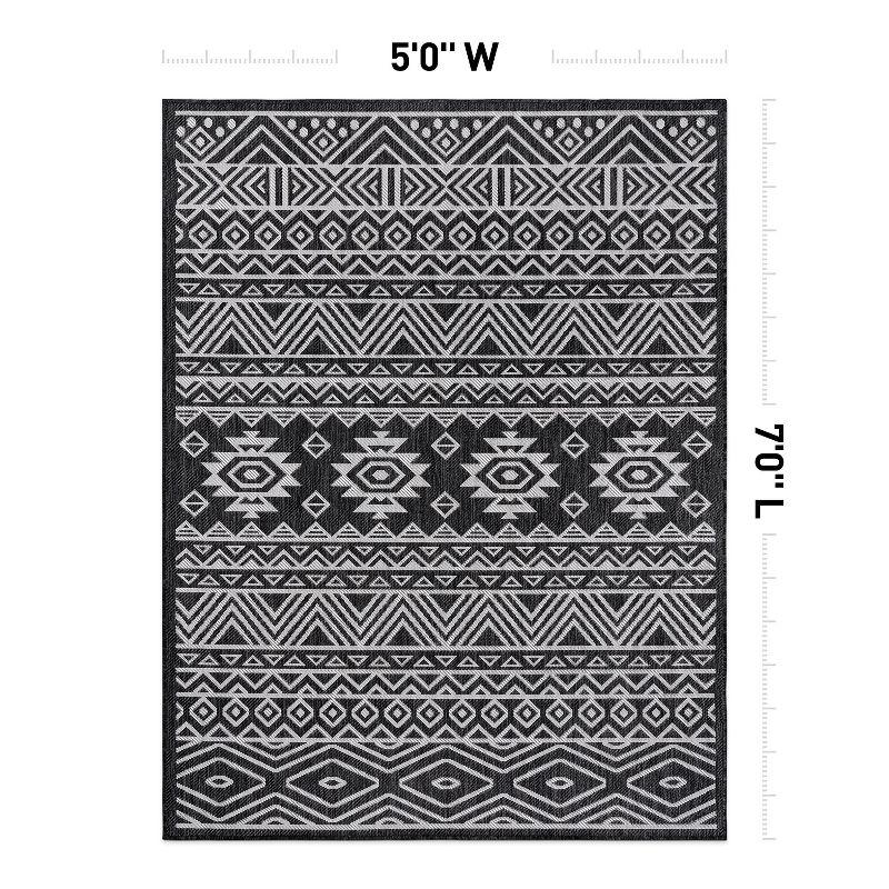 World Rug Gallery Distressed Geometric Bohemian Textured Flat Weave Indoor/Outdoor Area Rug - BLACK 5' X 7'