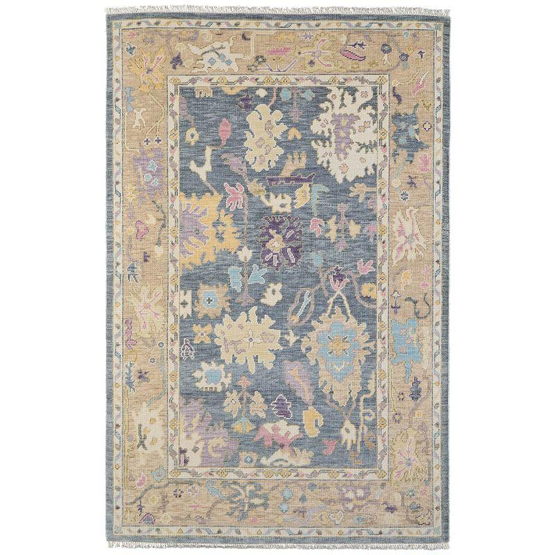 Karina Blue and Beige Hand-Knotted Wool Floral Rug