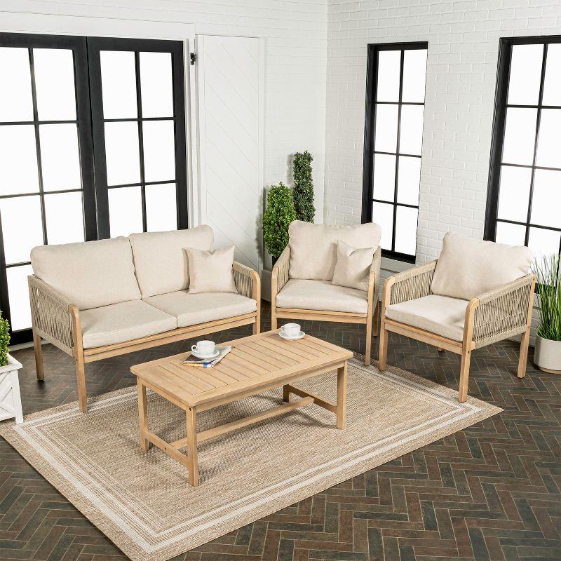 Tavira 4-Piece Modern Bohemian Acacia Wood Outdoor Patio Set with Cushions and Plain Decorative Pillows - JONATHAN Y