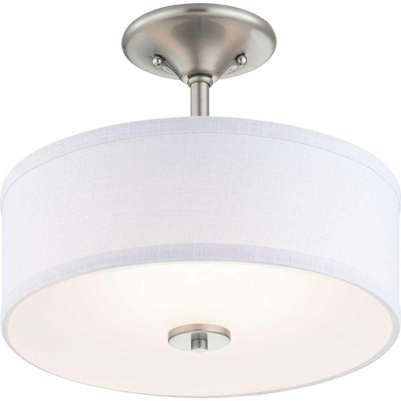 Progress Lighting Inspire 1-Light LED Semi-Flush Mount in Brushed Nickel with Summer Linen Shade