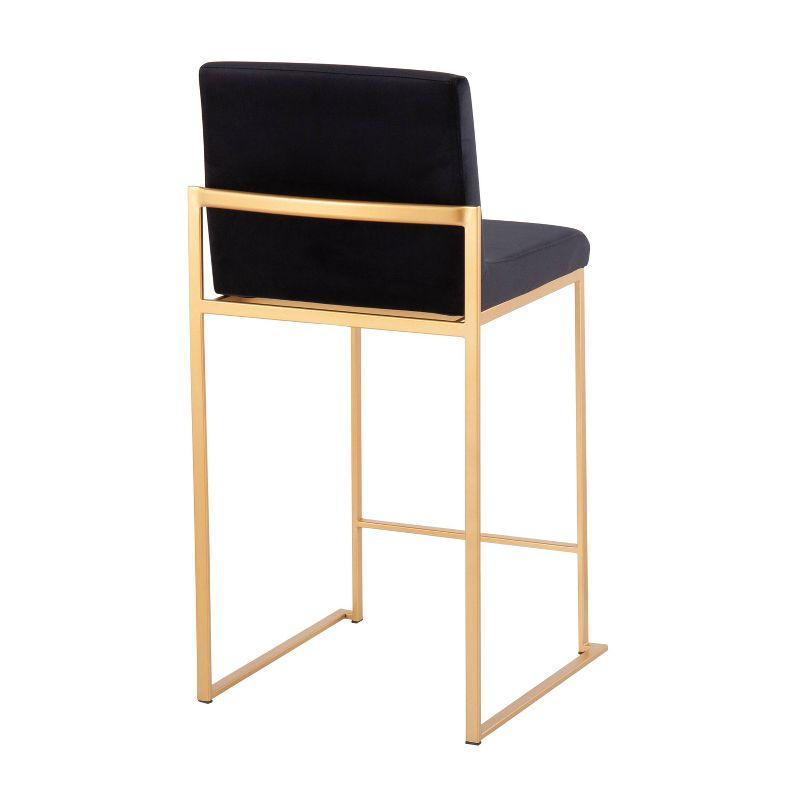 Fuji Gold Steel and Black Velvet High Back Counter Stool - Set of 2