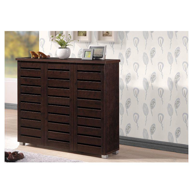 Adalwin Modern and Contemporary 3-Door Wooden Entryway Shoes Storage Cabinet: Organizer for 20 Pairs - Baxton Studio