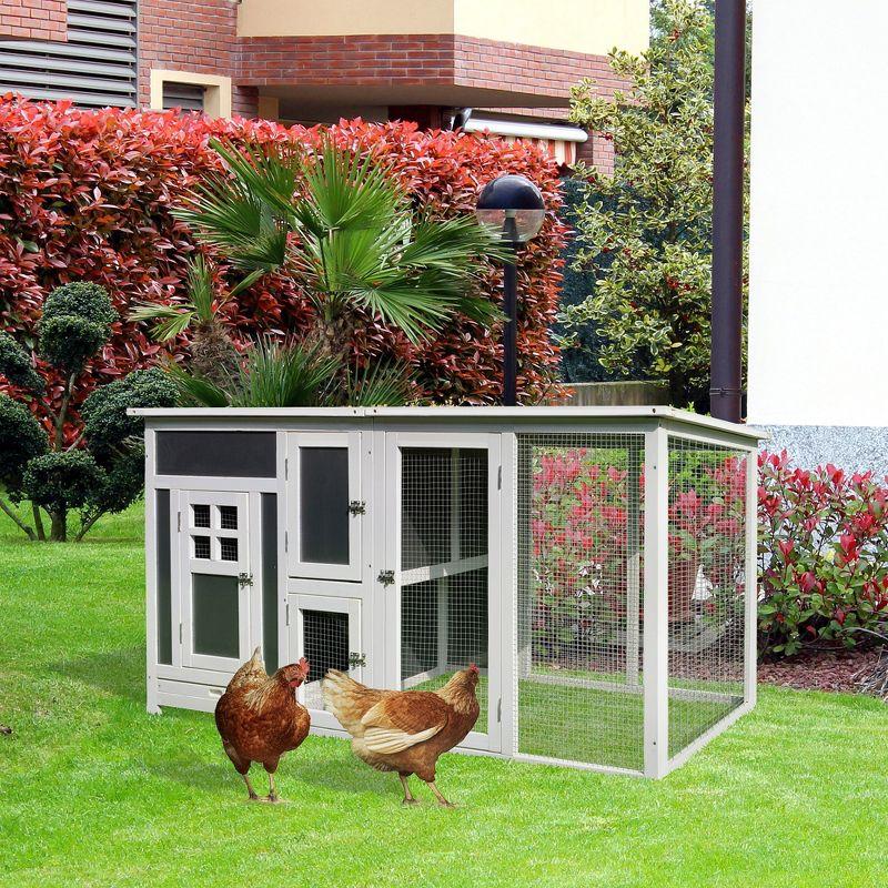 PawHut 63" Chicken Coop Wooden Chicken House Rabbit Hutch Poultry Cage Hen Pen Backyard PC Roof with Run Box