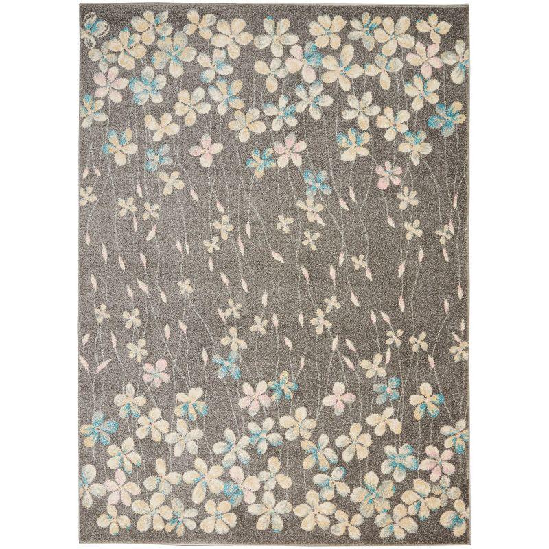 Nourison Tranquil 5'3" X 7'3" (5' x 7') Grey/Beige Area Rug Bohemian Botanical Vine and Bloom by Nourison