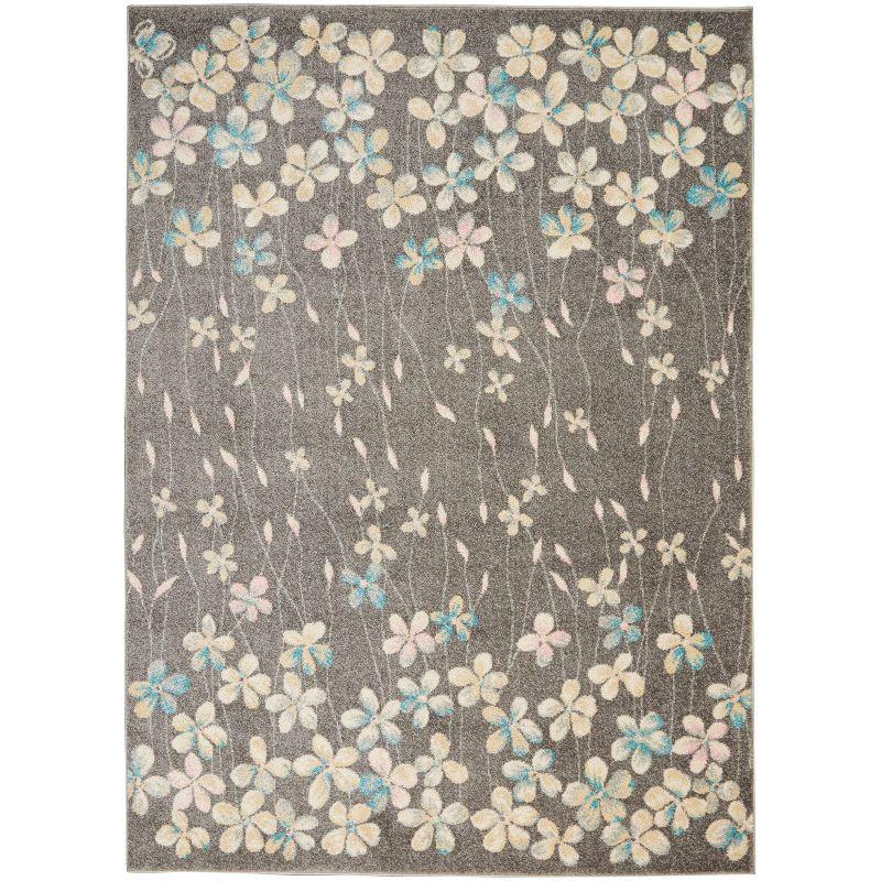 Handmade Grey and Beige Floral Synthetic 4' x 6' Rug