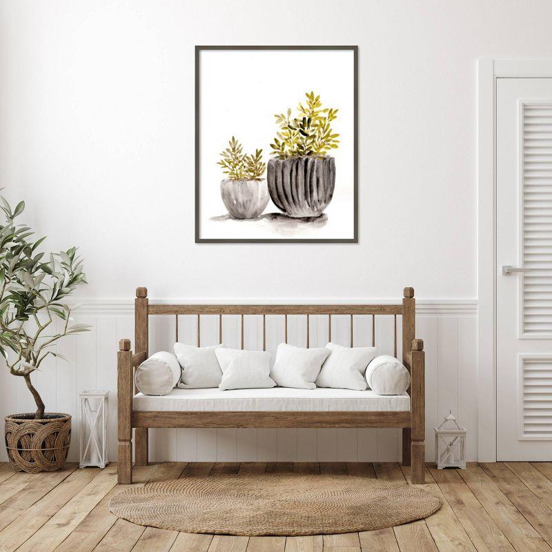 Amanti Art 34"x41" Gray Potted Plants by Marcy Chapman Wood Framed Wall Art Print