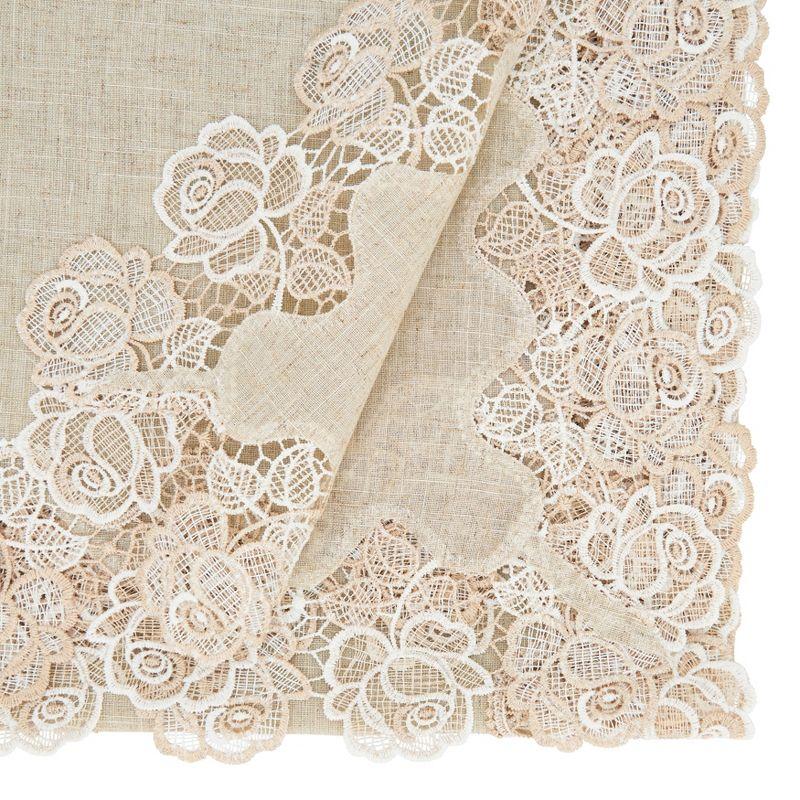 Natural Beige Floral Lace Rose Border Square Tablecloth