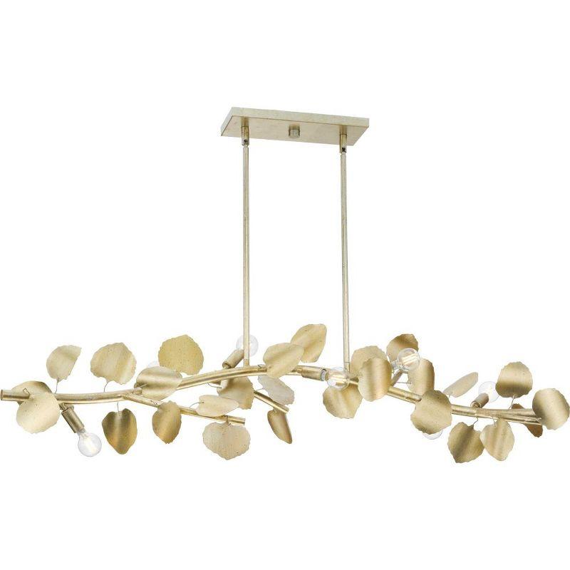 Laurel Gilded Silver 7-Light Linear Chandelier with Hand-Painted Leaves