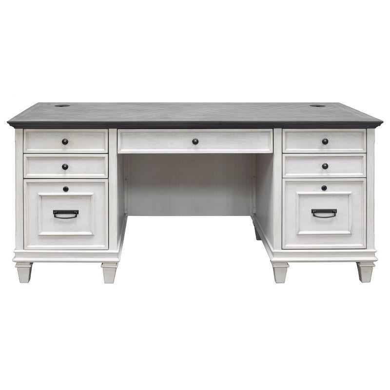 Off-White and Gray Wood Executive Desk with Drawer and USB Port