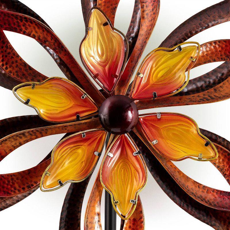 96" Glass/Iron Outdoor Flower Dual Kinetic Spinner Stake Red/Yellow - Alpine Corporation: Yard Art Decor