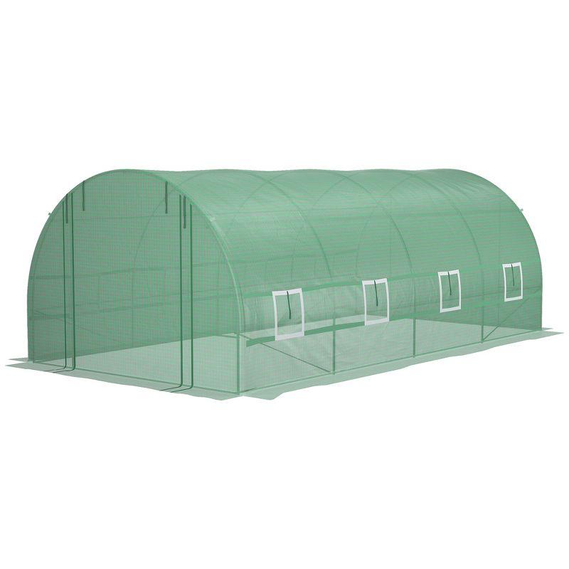 Outsunny 234.25" x 118" x 82.75" Walk-In Tunnel Greenhouse with Zippered Door & 8 Mesh Windows, Large Hot House Kit, Galvanized Steel Frame, Green