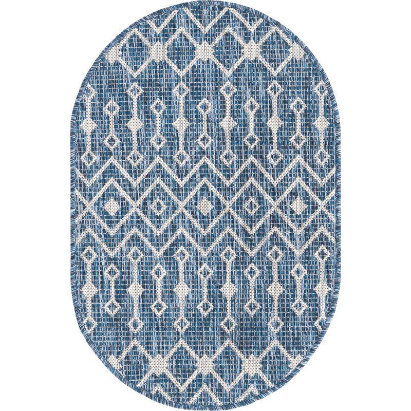 Unique Loom 2' 2 x 3' 1 Oval Indoor/Outdoor Trellis Blue Area Rug