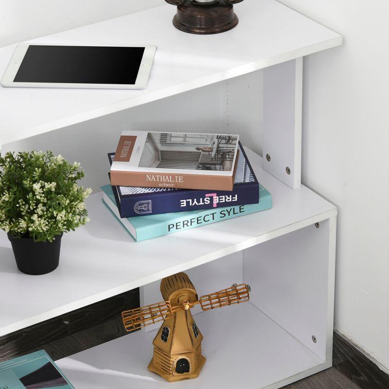 White Wood L-Shaped Rotating Corner Desk with Shelves