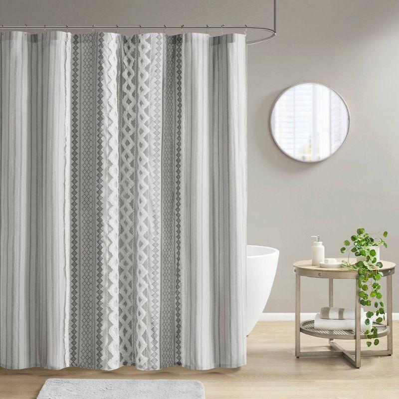 INK+IVY Imani 100% Cotton Printed Shower Curtain with Chenille