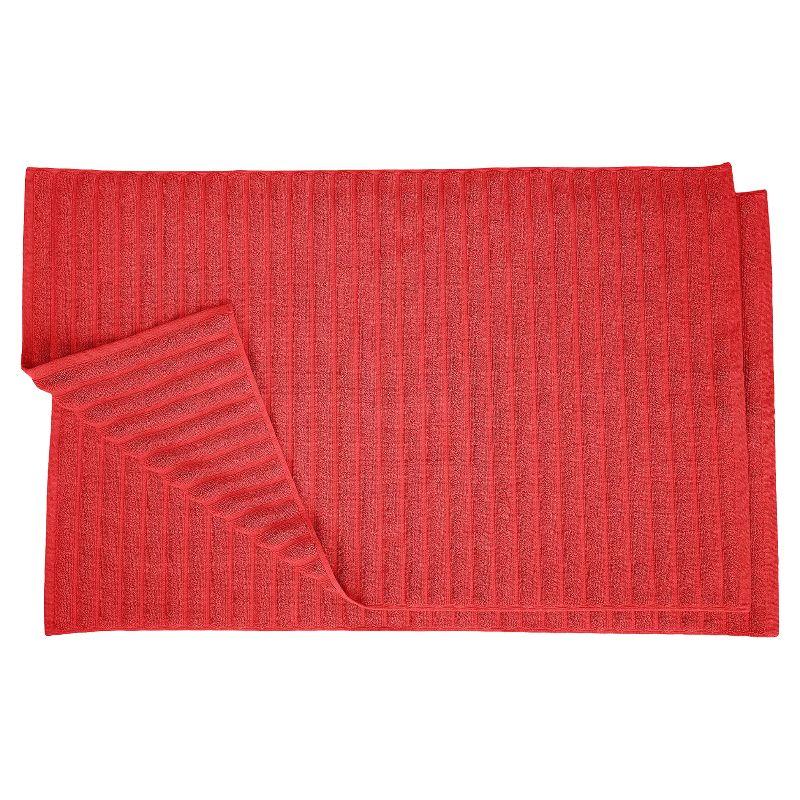 Classic Solid Eco-Friendly Modern Textured Premium Cotton Traditional 2-Piece Absorbent Bath Mat Set, Cranberry - Blue Nile Mills