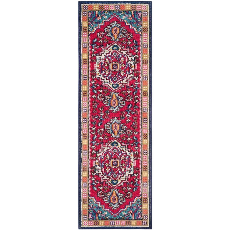 Boho-Chic Red & Turquoise Floral Synthetic Runner Rug - 2'2" x 6'