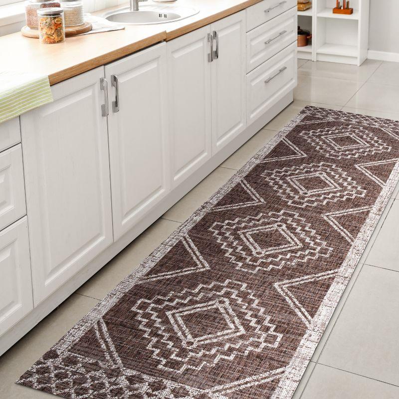 2'x10' Marokko Diamond Medallion Indoor/Outdoor Runner Rug, Brown/Beige - JONATHAN Y
