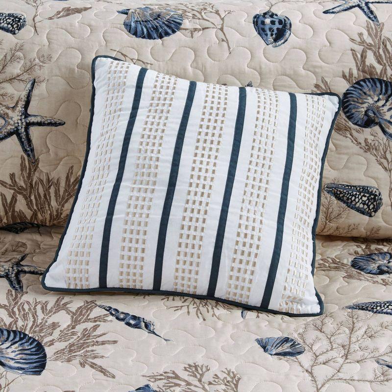 Coastal Charm Ivory & Deep Blue Microfiber Full/Queen Coverlet Set