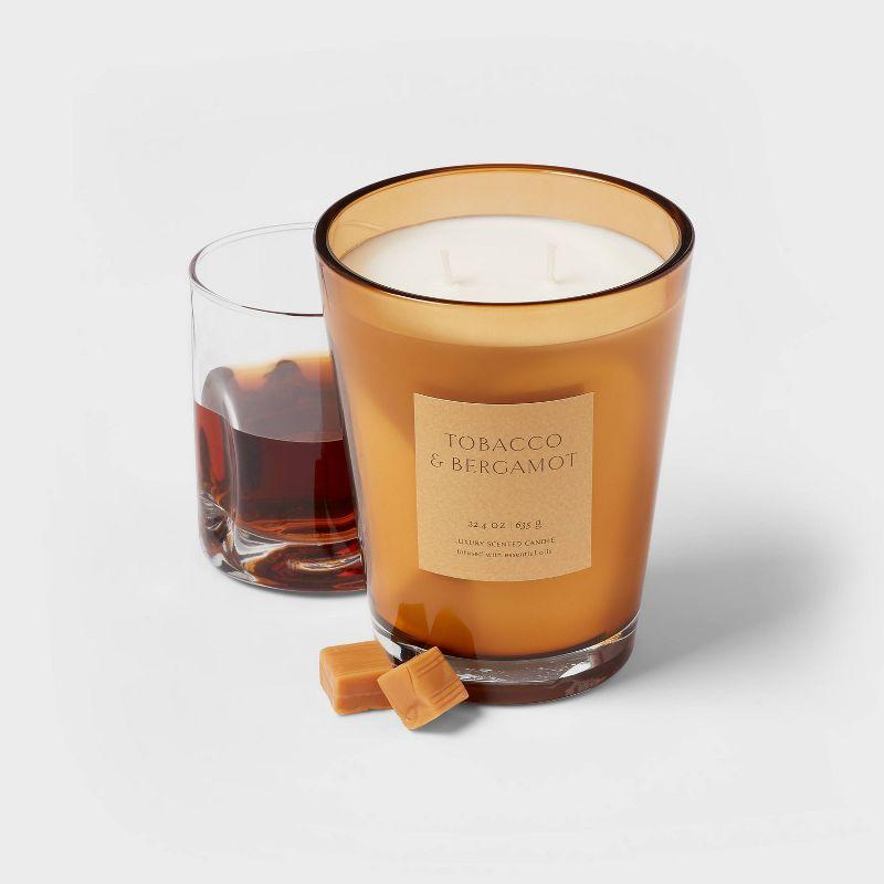 22.4oz Tobacco & Bergamot Scented Candle with Glass Vase & Dustcover - Threshold™: Palm Wax, Dual Wick