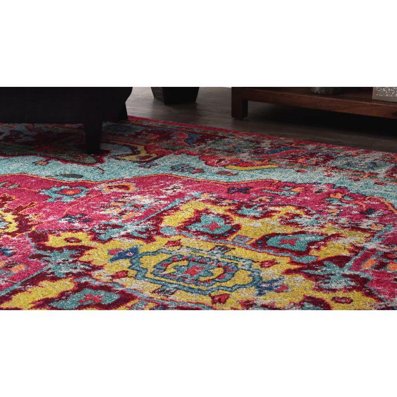 nuLOOM 4' Round Vintage Corbett Area Rug: Bohemian Medallion, Multicolor, Low Pile, Indoor, 4ft Round Rug