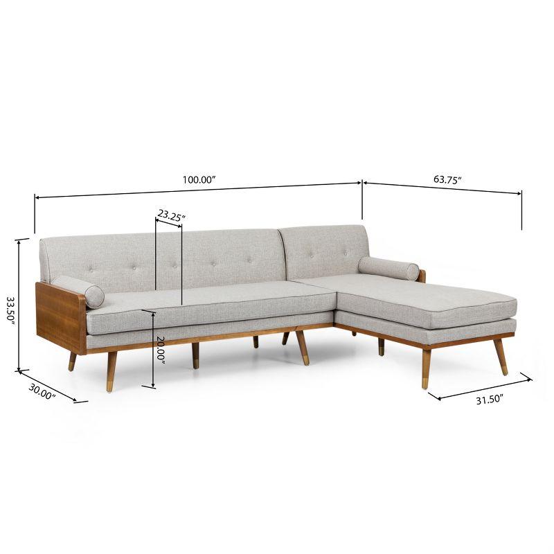 Christopher Knight Home Fluhr Mid Century Modern Button-Tufted 4 Seater Chaise Lounge Sectional Sofa, Beige/Dark Walnut