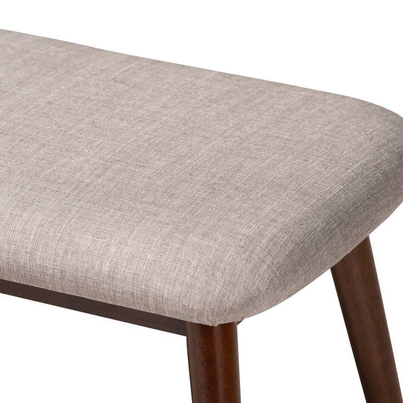 Flora Mid-Century Walnut Finish Light Grey Upholstered Dining Bench