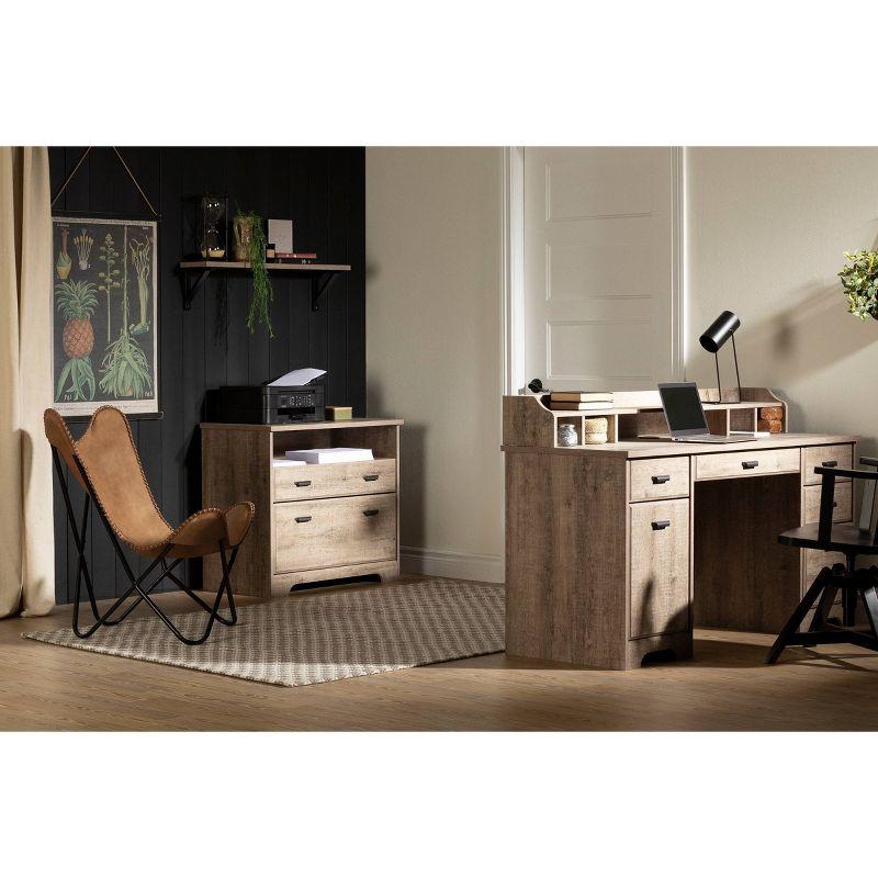 Executive Weathered Oak Computer Desk with Power Outlet and Storage