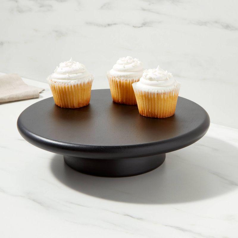 11.5" Black Acacia Wood Modern Cake Stand